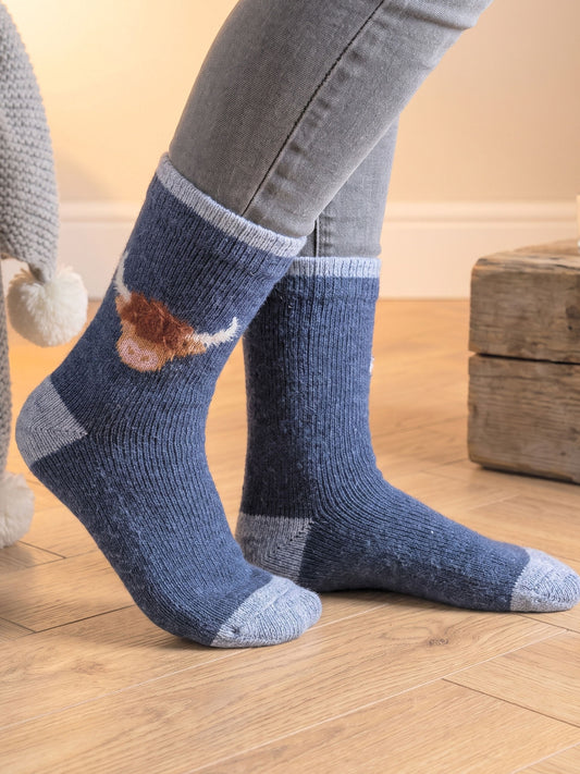 Highland-Cow-Wool-Fluffy-Element-Socks-in-Blue