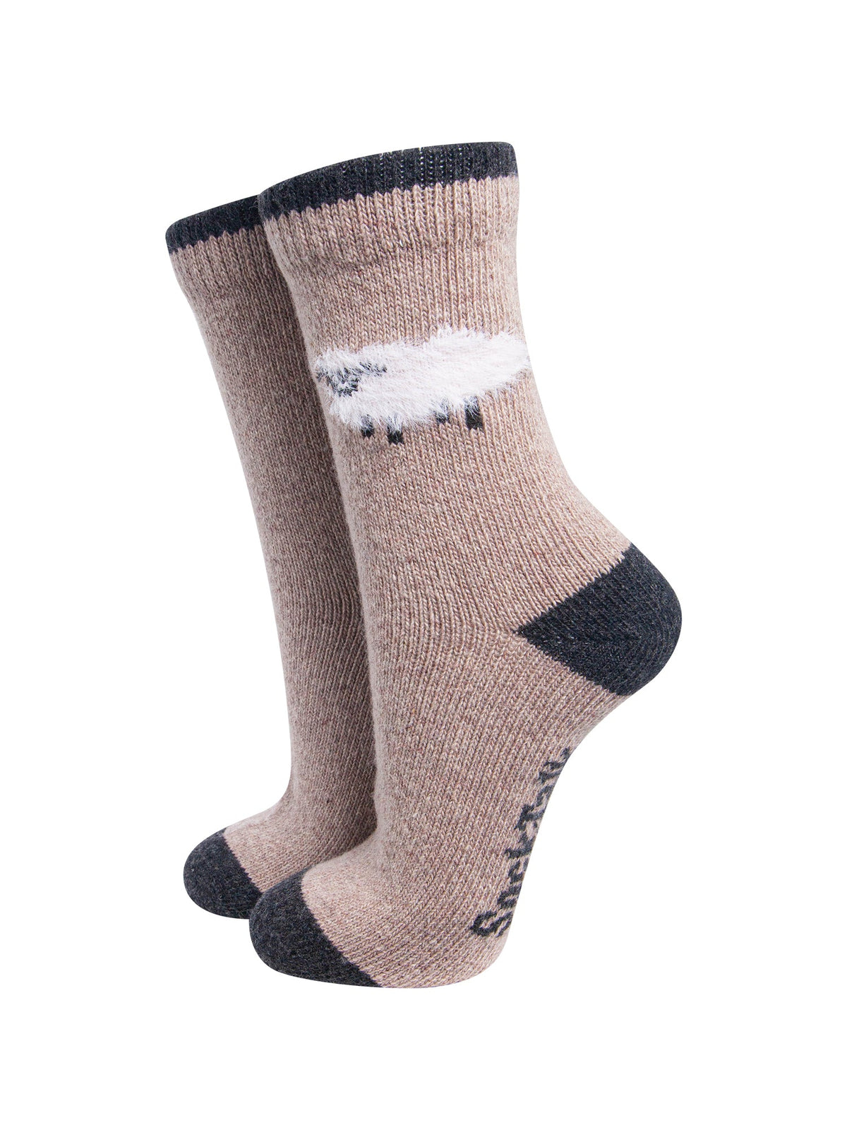Sheep-Wool-Fluffy-Element-Socks-in-Beige-On-Mannequin