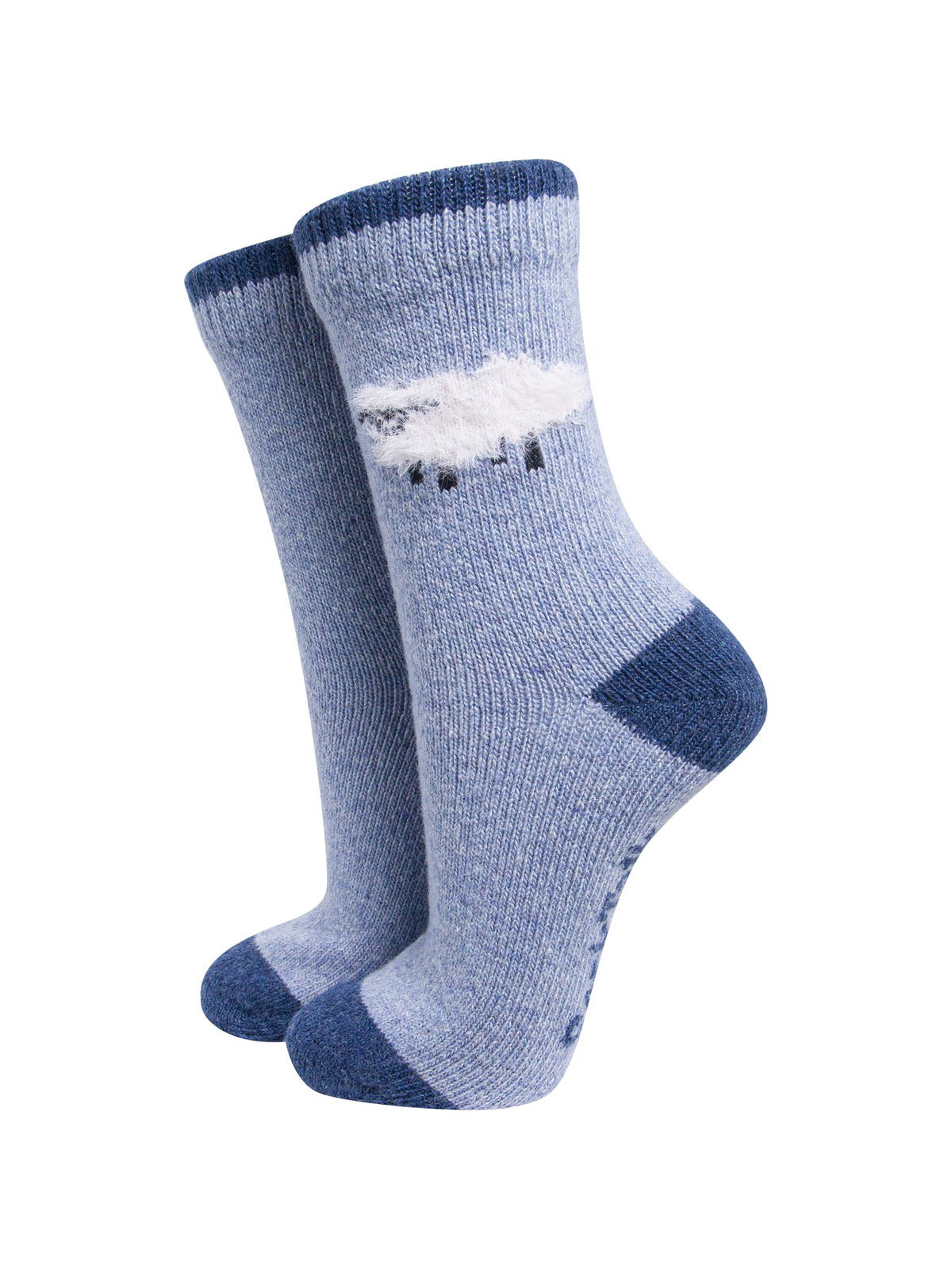 Sheep-Wool-Fluffy-Element-Socks-in-Denim-Blue-On-Mannequin