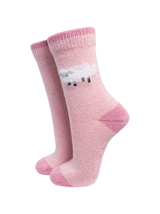 Sheep-Wool-Fluffy-Element-Socks-in-Pink-On-Mannequin
