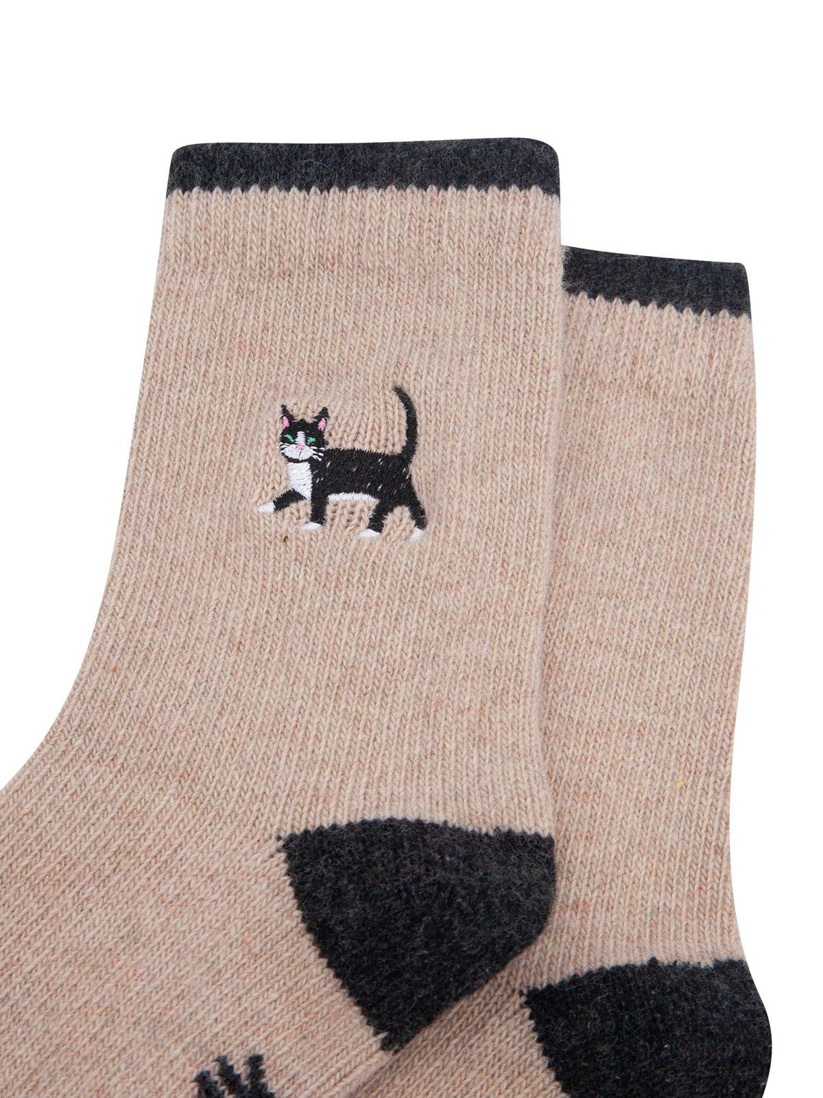 Black-Cat-Embroidered-Wool-Socks-in-Brown-Close-Up