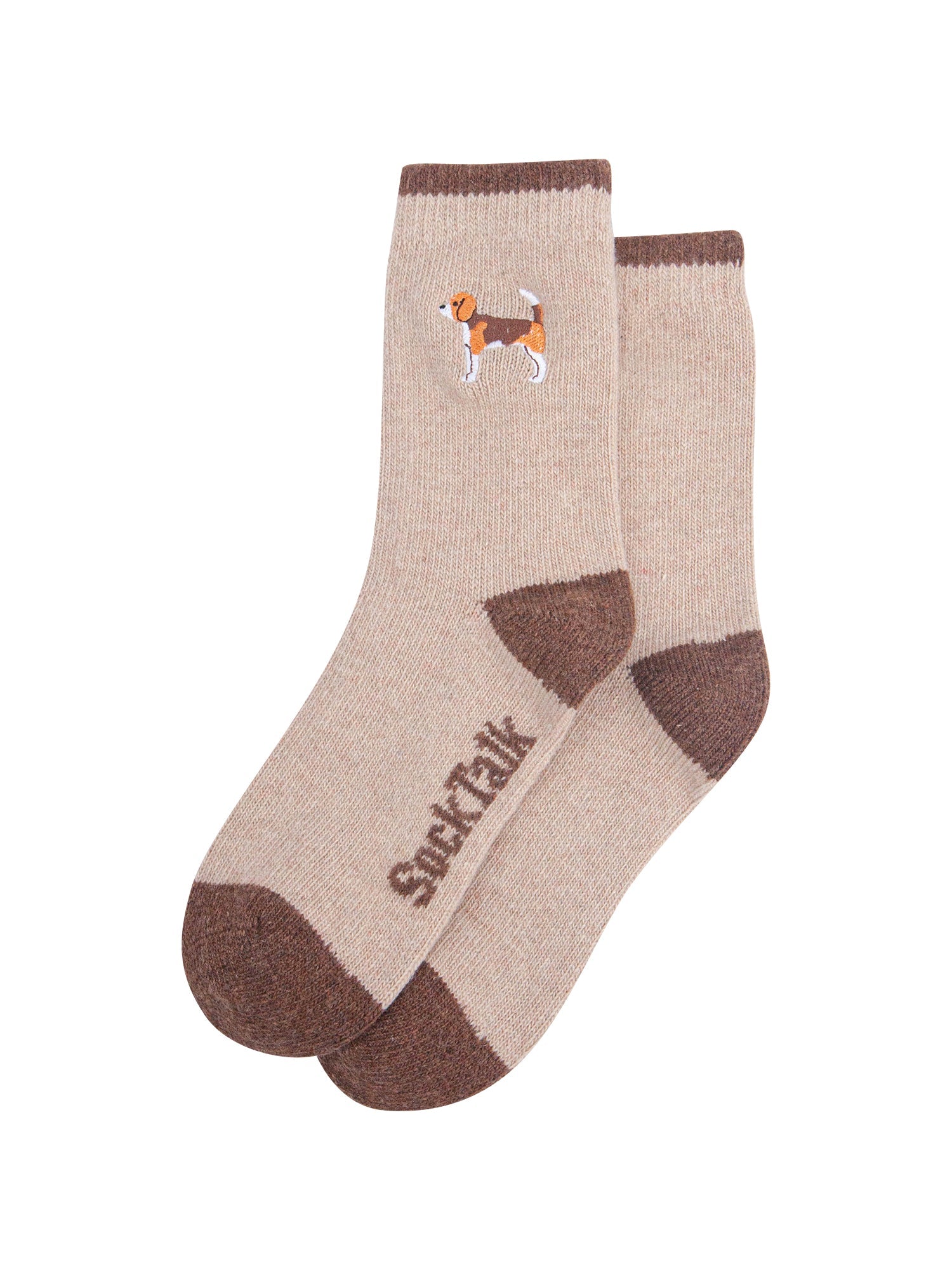 Beagle-Embroidered-Wool-Socks-in-Oatmeal-Laid-Flat