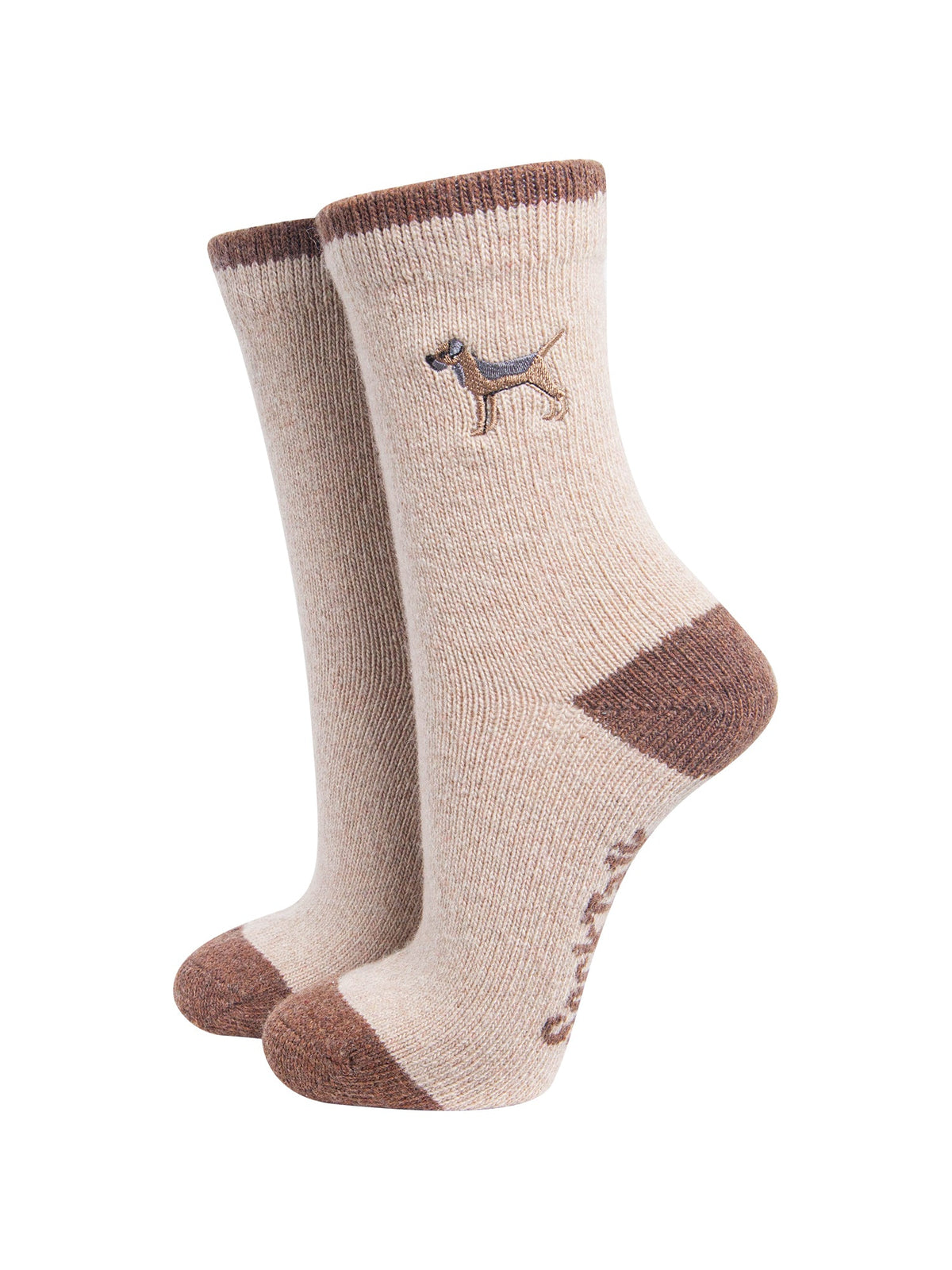 Border-Terrier-Embroidered-Wool-Socks-in-Oatmeal-On-Mannequin