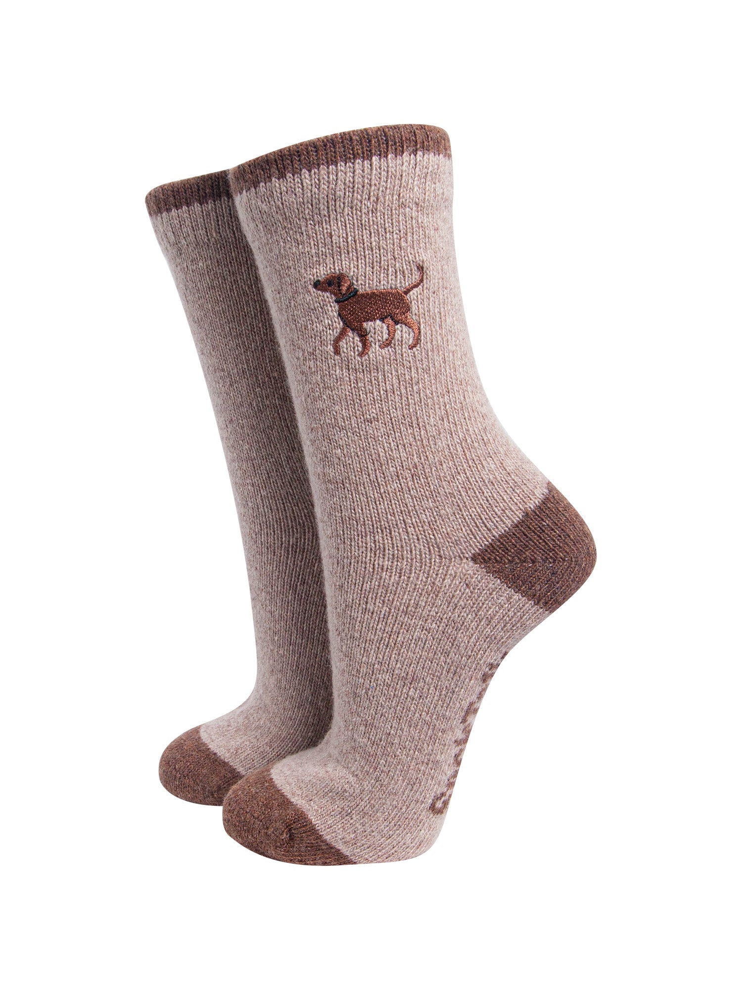 Chocolate-Labrador-Embroidered-Wool-Socks-in-Beige-On-Mannequin