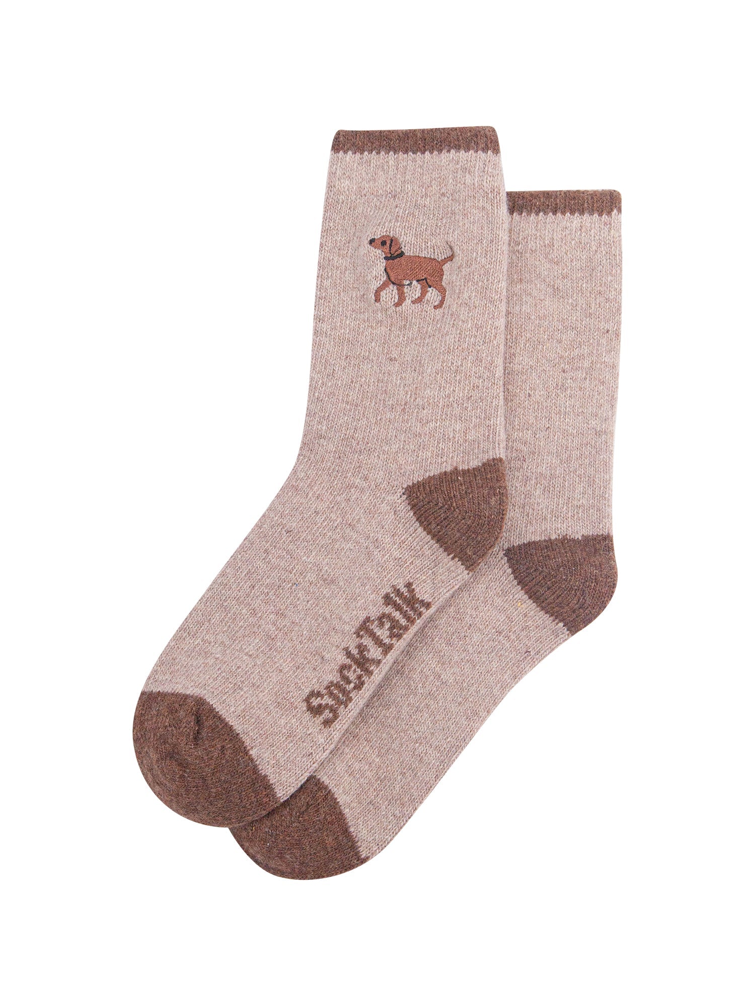 Chocolate-Labrador-Embroidered-Wool-Socks-in-Beige-Laid-Flat