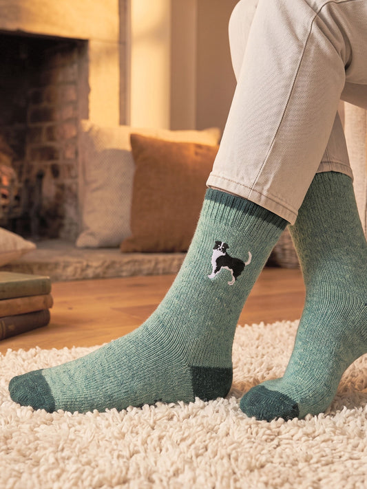 Collie-Dog-Embroidered-Wool-Socks-in-Green