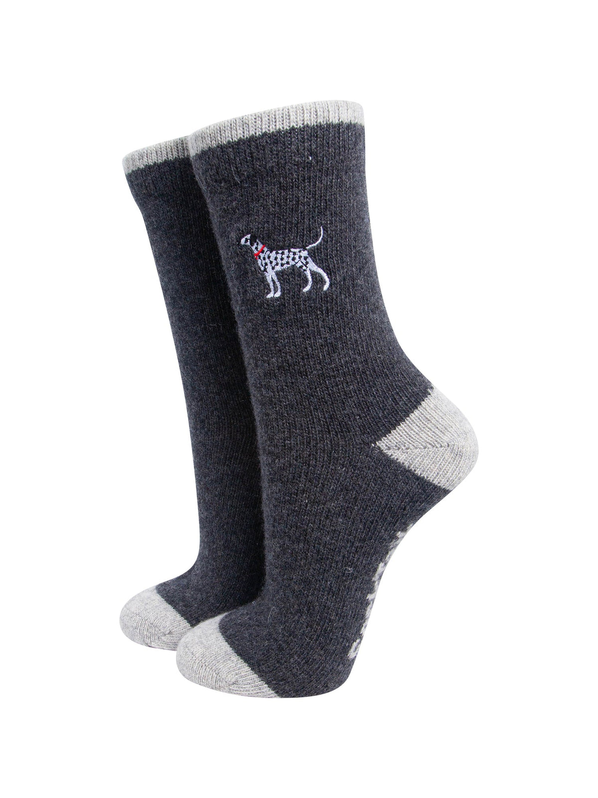 Dalmatian-Embroidered-Wool-Socks-in-Dark-Grey-Marl-On-Mannequin