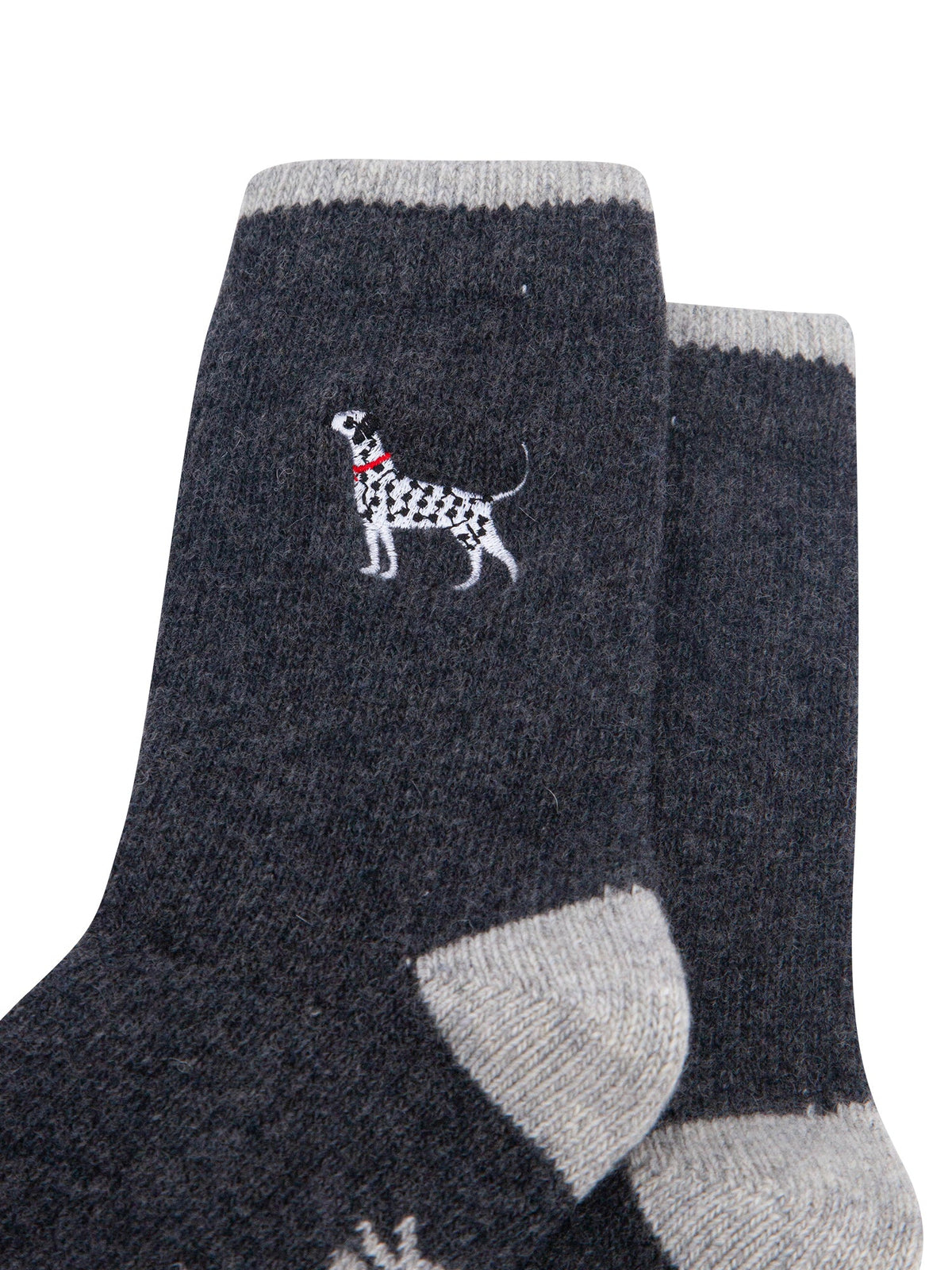 Dalmatian-Embroidered-Wool-Socks-in-Dark-Grey-Marl-Close-Up
