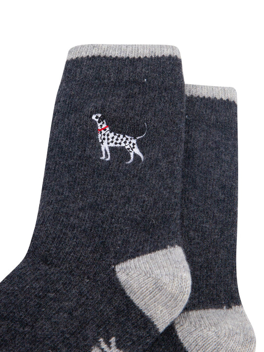 Dalmatian-Embroidered-Wool-Socks-in-Dark-Grey-Marl-Close-Up