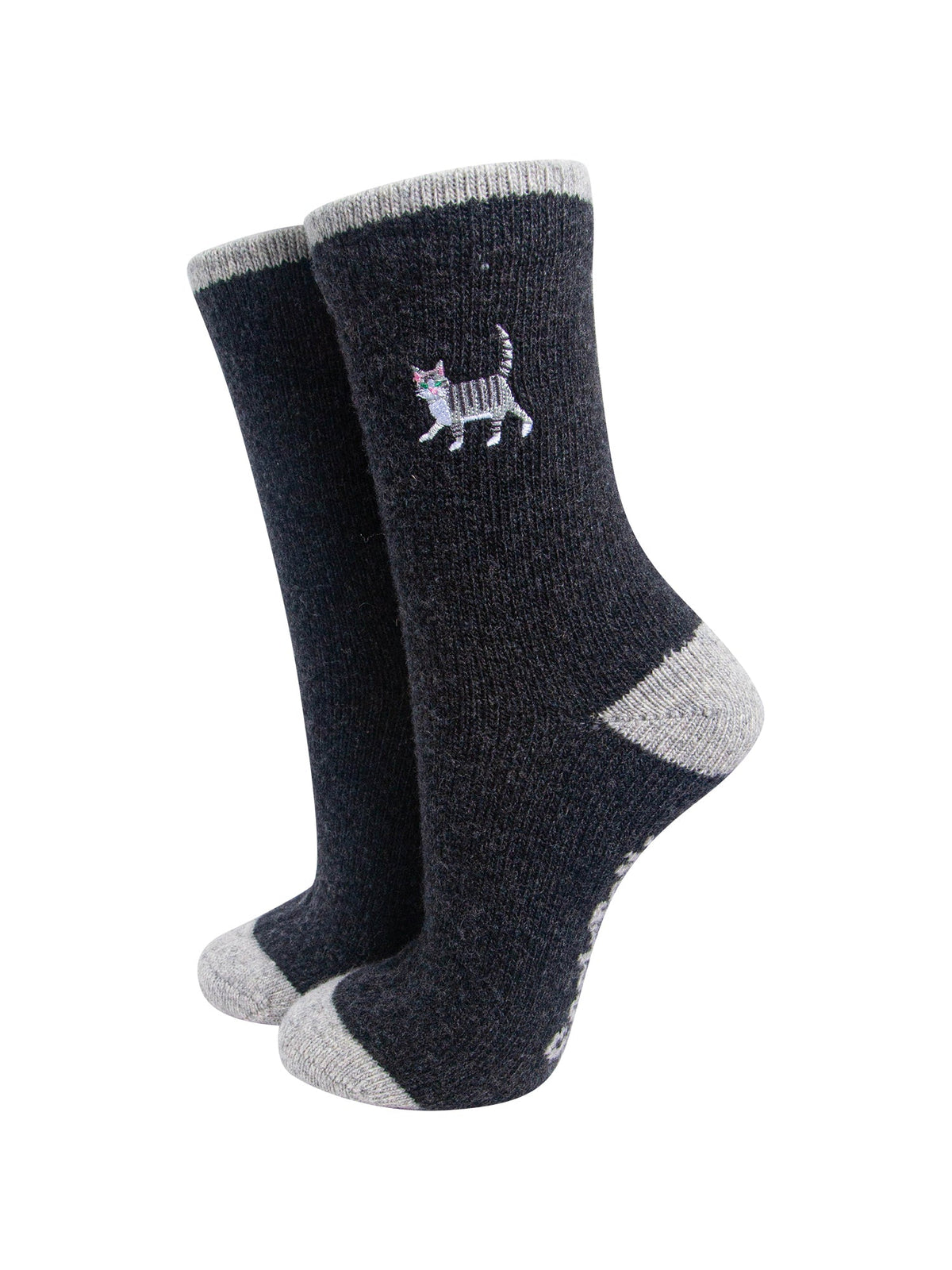 Grey-Cat-Embroidered-Wool-Socks-in-Charcoal-On-Mannequin