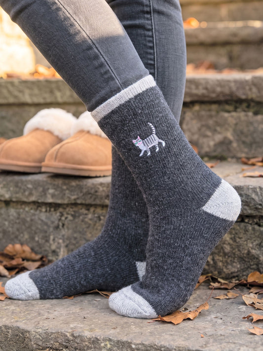 Grey-Cat-Embroidered-Wool-Socks-in-Charcoal