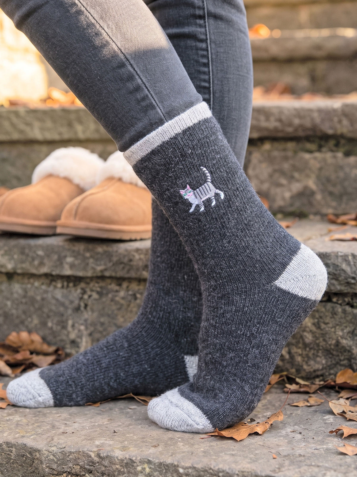 Grey-Cat-Embroidered-Wool-Socks-in-Charcoal