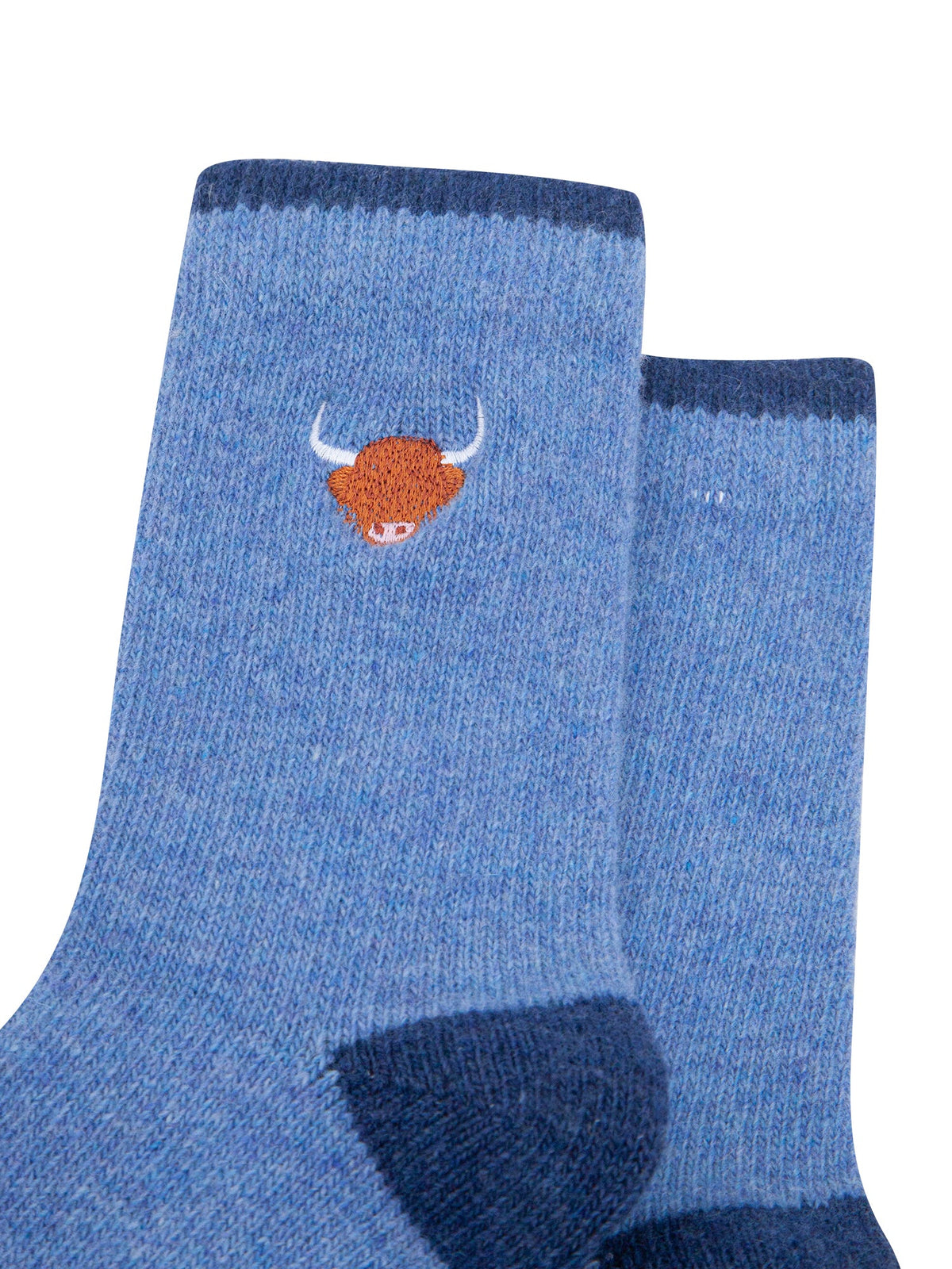 Highland-Cow-Embroidered-Wool-Socks-in-Denim-Blue-Close-Up