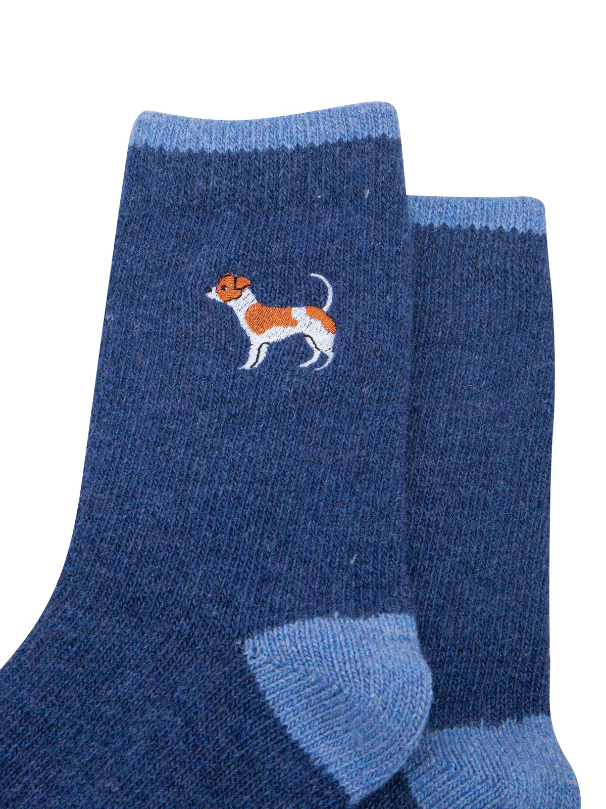 Jack-Russell-Embroidered-Wool-Socks-in-Blue-Close-Up