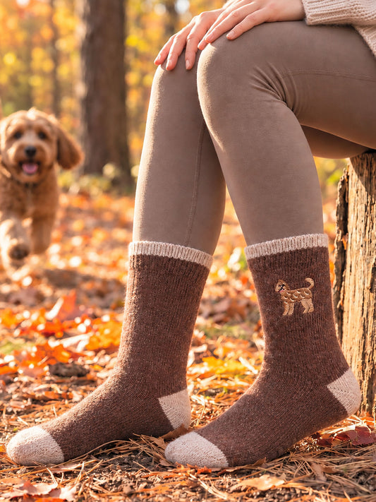 Labradoodle-Embroidered-Wool-Socks-in-Brown