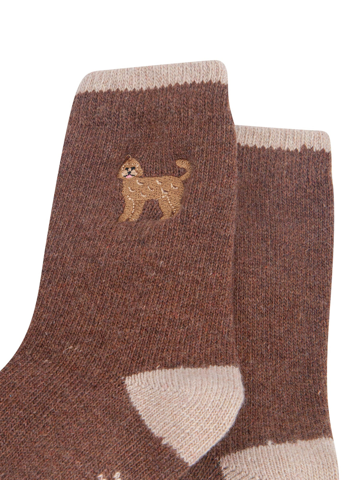 Labradoodle-Embroidered-Wool-Socks-in-Brown-Close-Up