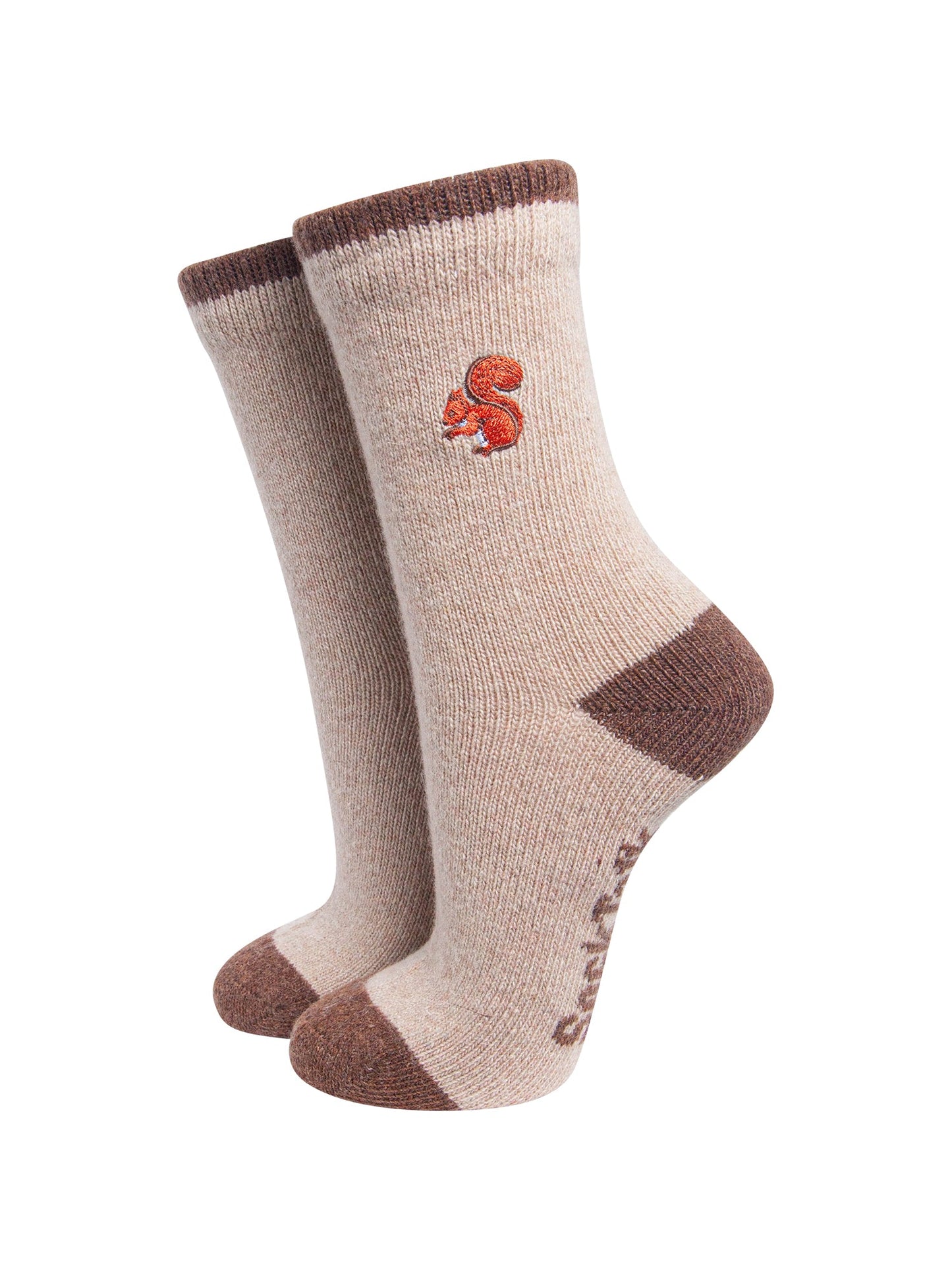 Squirrel-Embroidered-Wool-Socks-in-Oatmeal-On-Mannequin