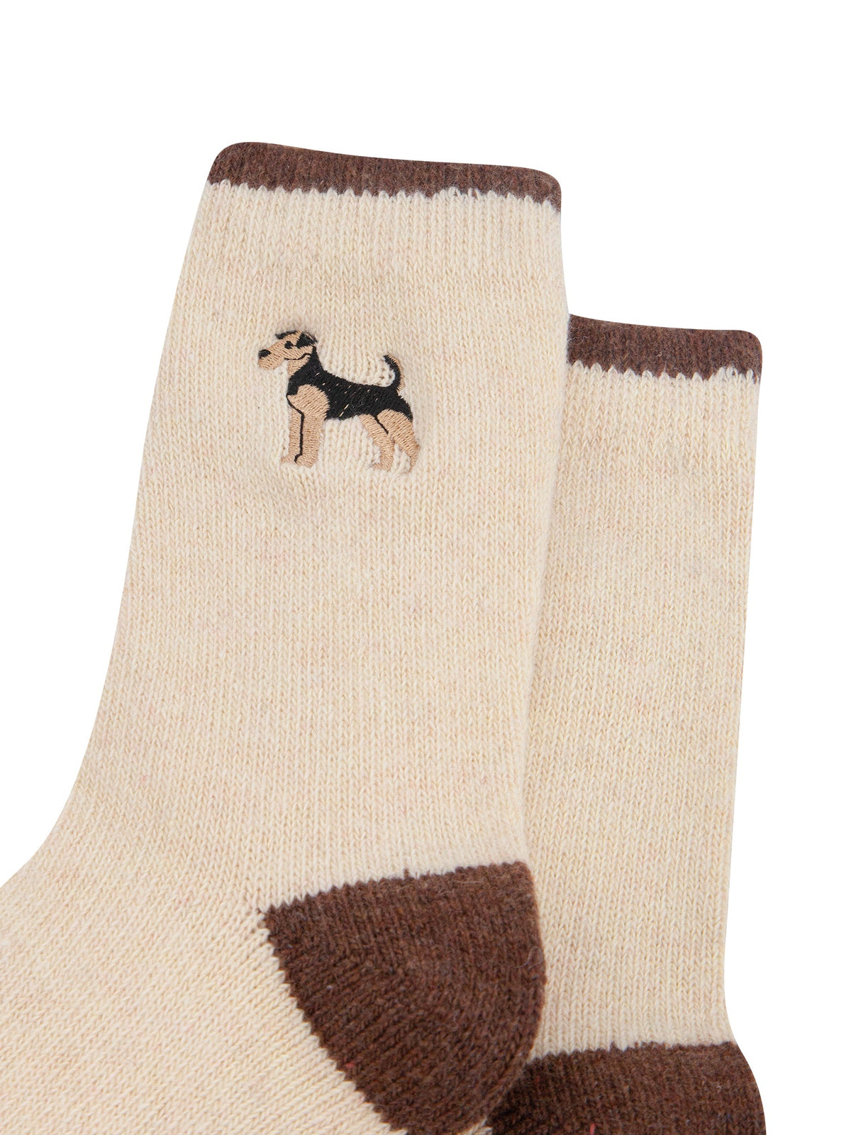 Airedale-Terrier-Embroidered-Wool-Socks-in-Cream-Close-Up
