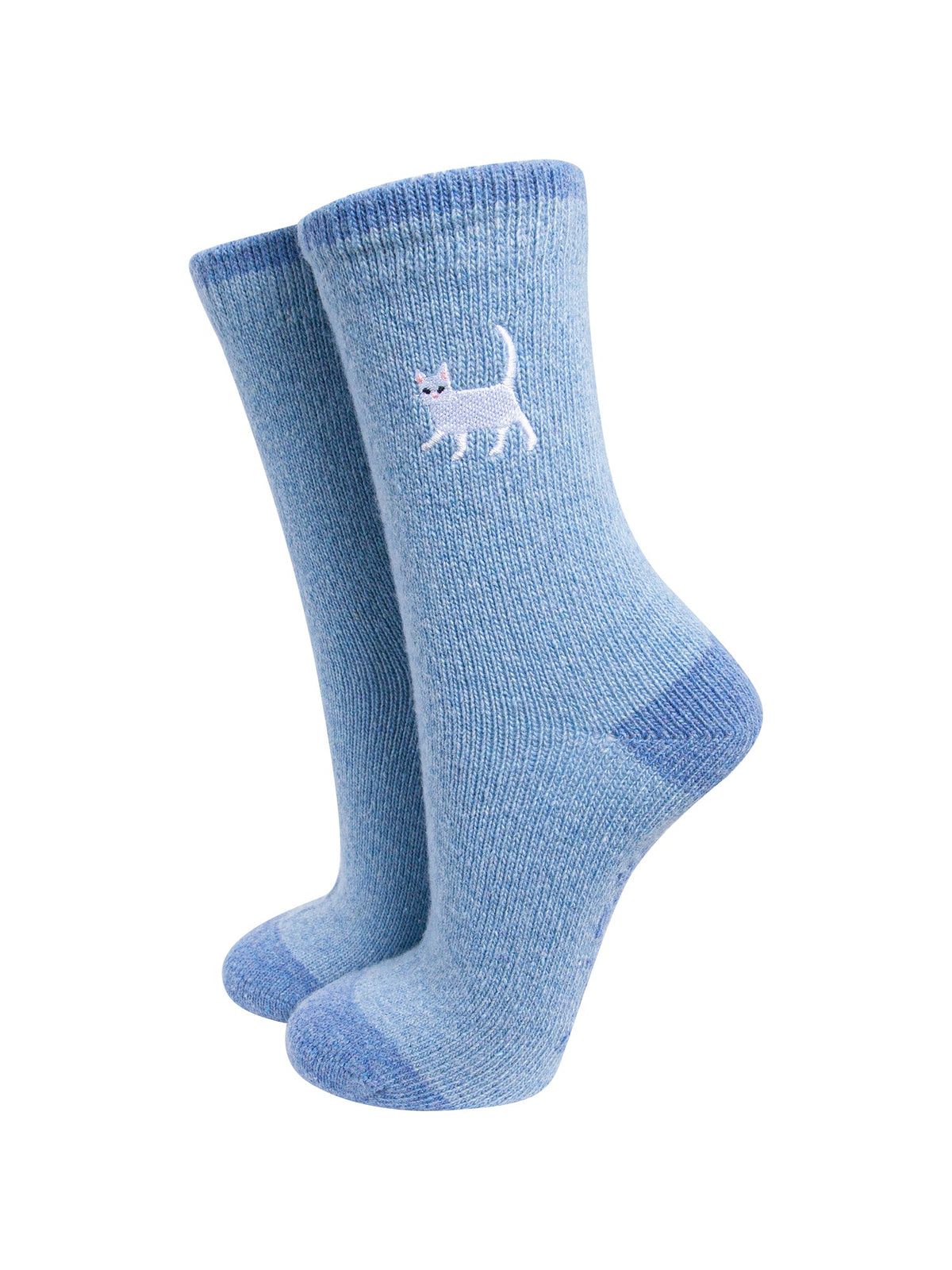 White-Cat-Embroidered-Wool-Socks-in-Sky-Blue-On-Mannequin