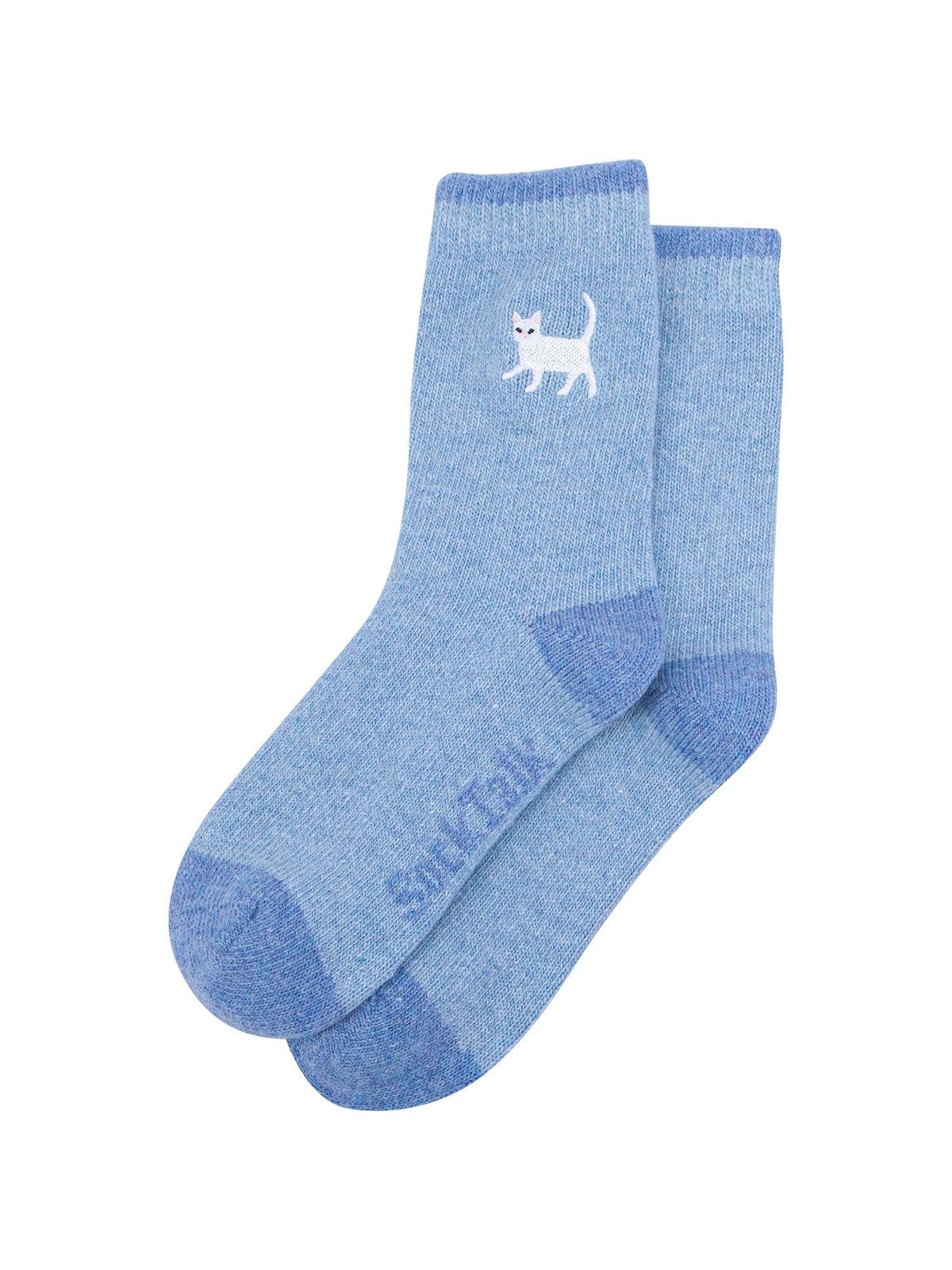 White-Cat-Embroidered-Wool-Socks-in-Sky-Blue-Laid-Flat