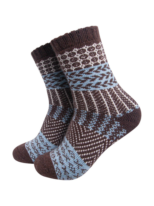 Block-Patterned-Wool-Socks-in-Brown/Sky-Blue-On-Mannequin