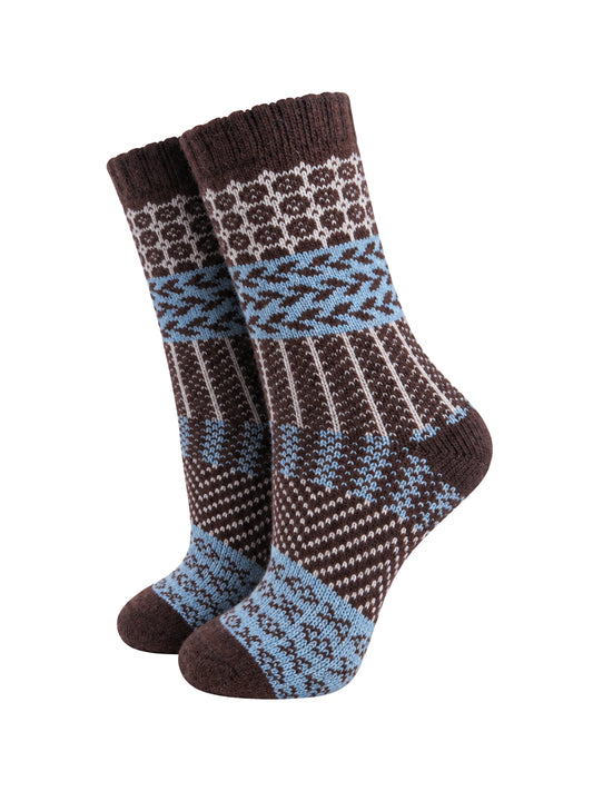 Block-Patterned-Wool-Socks-in-Brown/Sky-Blue