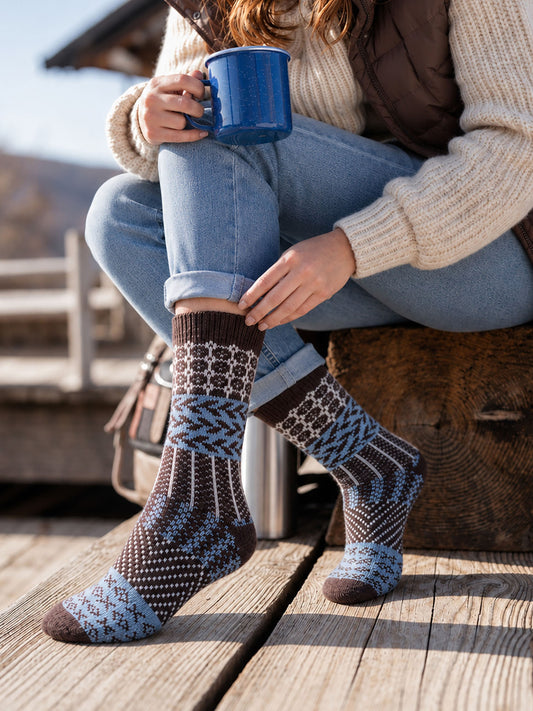 Block-Patterned-Wool-Socks-in-Brown/Sky-Blue
