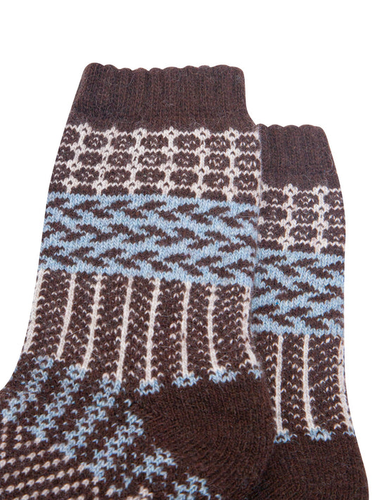 Block-Patterned-Wool-Socks-in-Brown/Sky-Blue-Close-Up