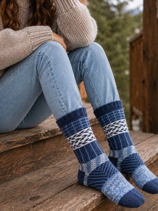 Block-Patterned-Wool-Socks-in-Navy-Blue