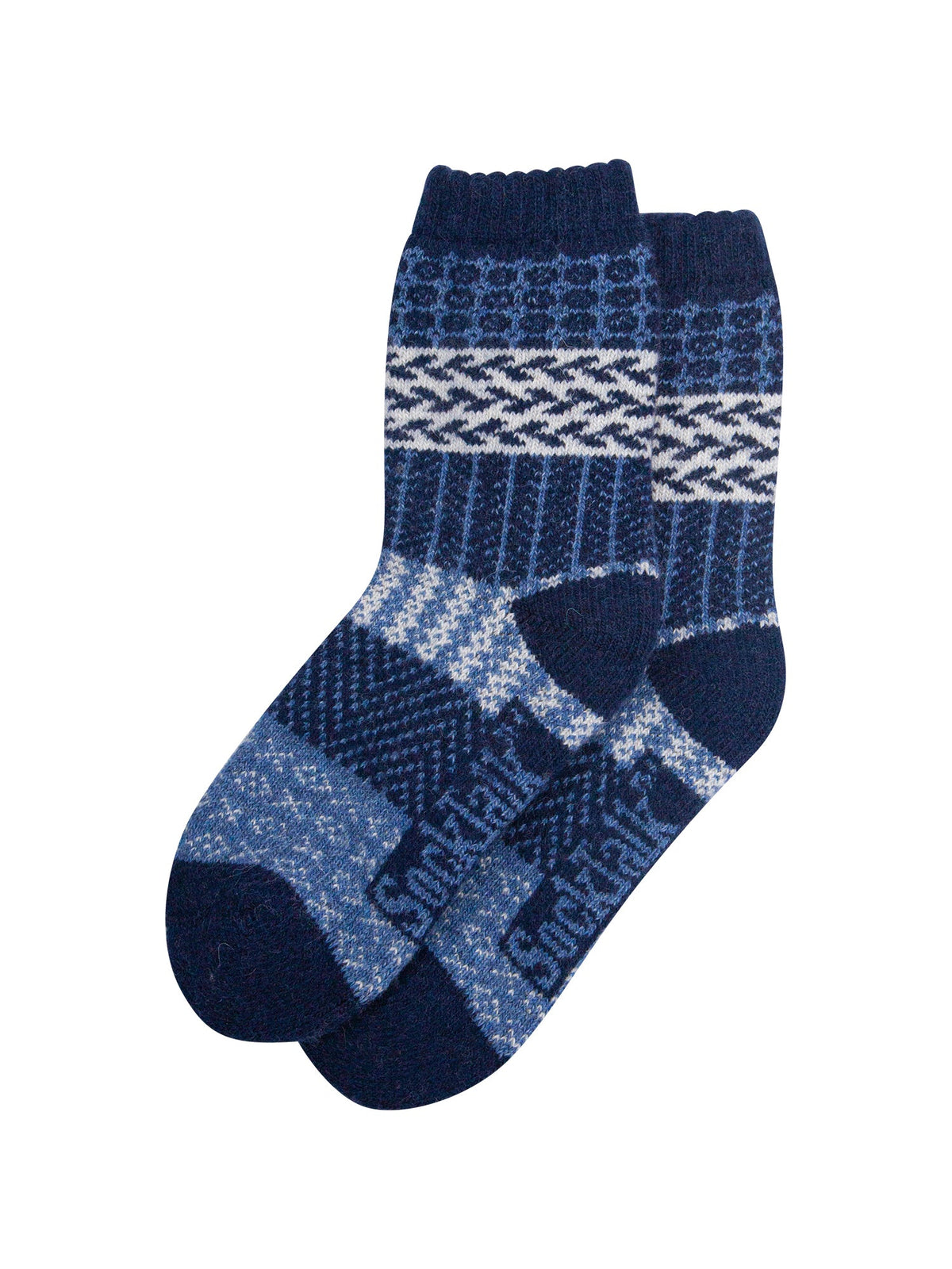 Block-Patterned-Wool-Socks-in-Navy-Blue-Laid-Flat