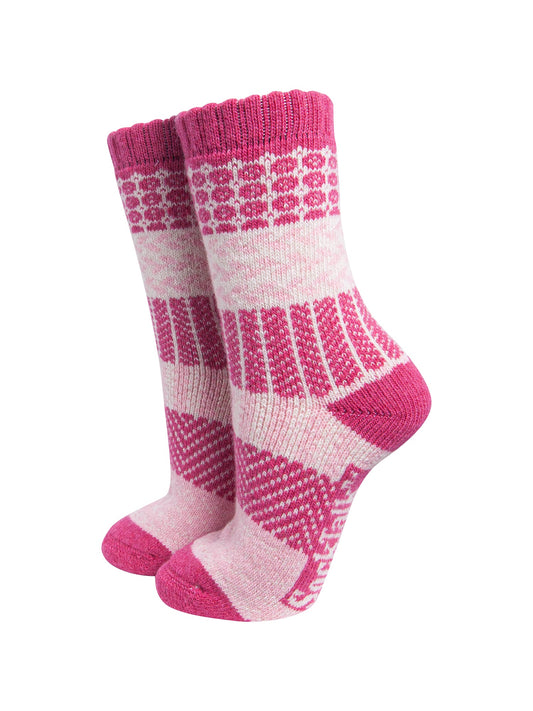 Block-Patterned-Wool-Socks-in-Raspberry-Pink-On-Mannequin
