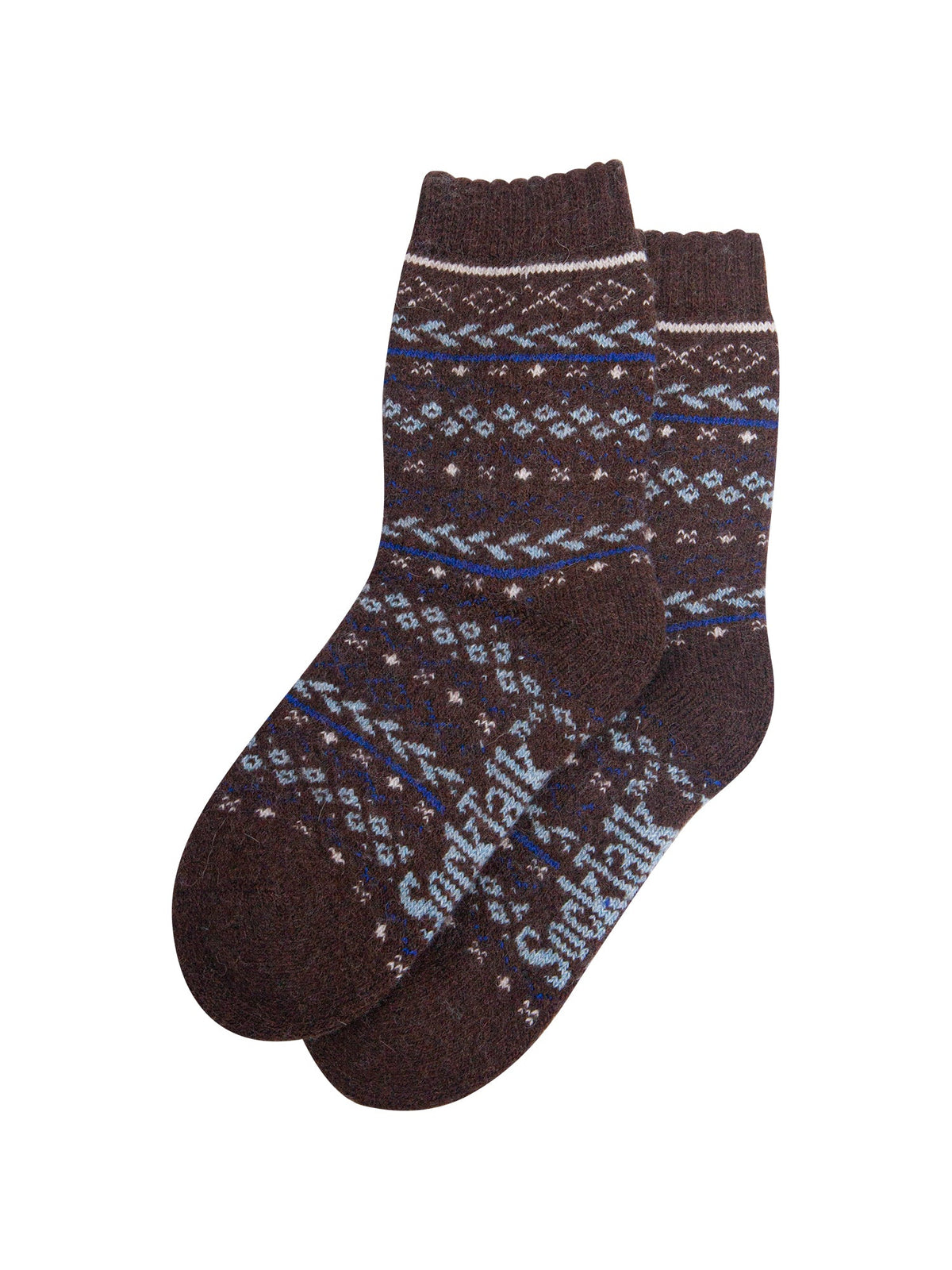 Fair-Isle-Patterned-Wool-Socks-in-Brown-Laid-Flat