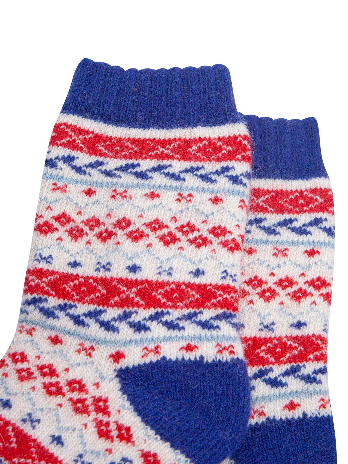 Fair-Isle-Patterned-Wool-Socks-in-Cream/Blue/Red-Close-Up