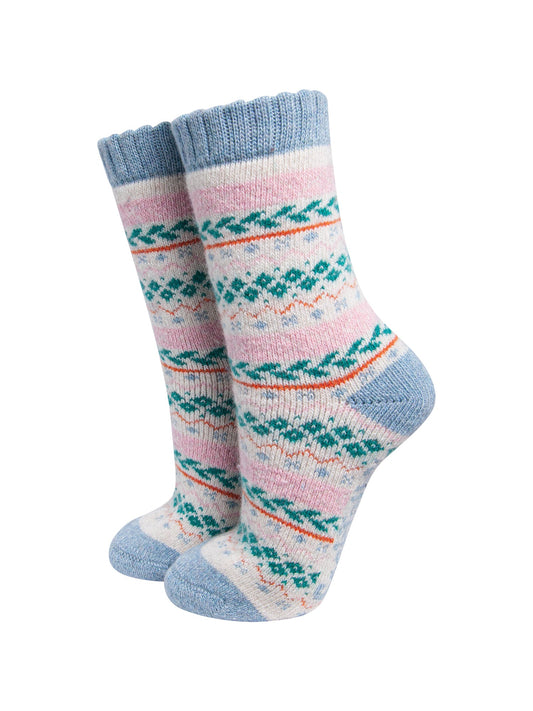 Fair-Isle-Patterned-Wool-Socks-in-Cream/Multi-On-Mannequin