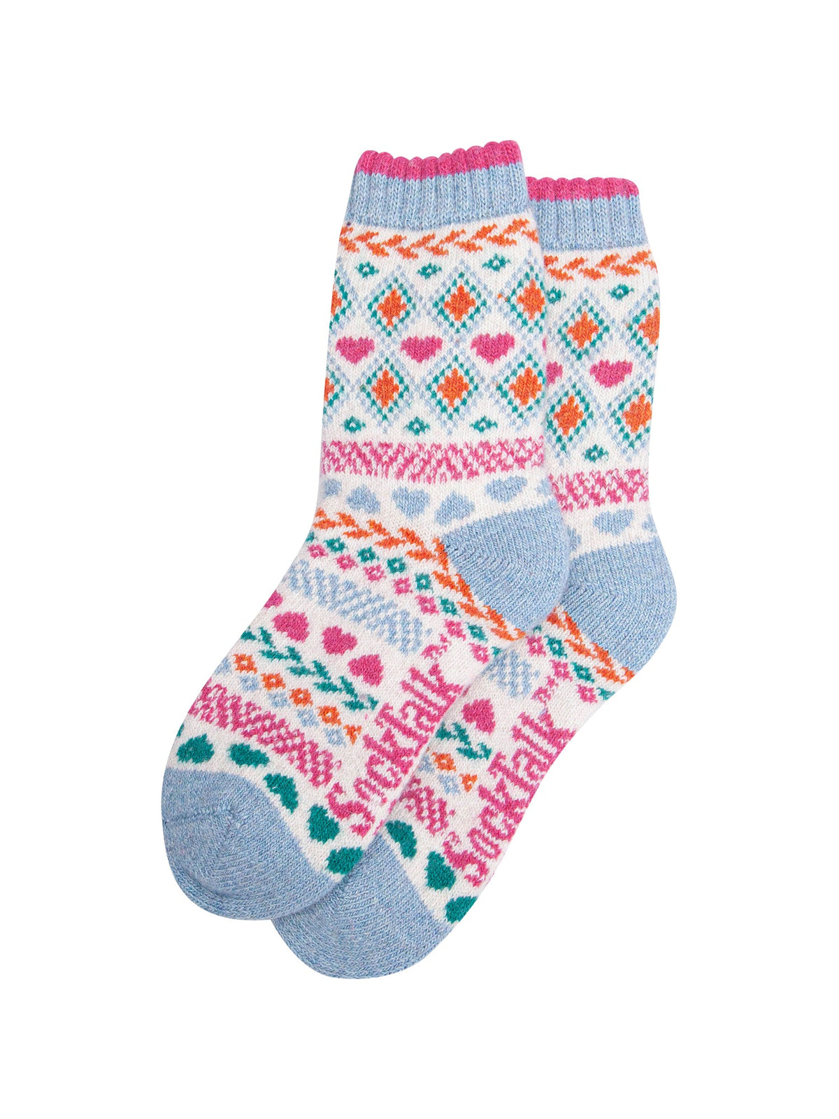 Scandi-Heart-Patterned-Wool-Socks-in-Red/Cream-Laid-Flat