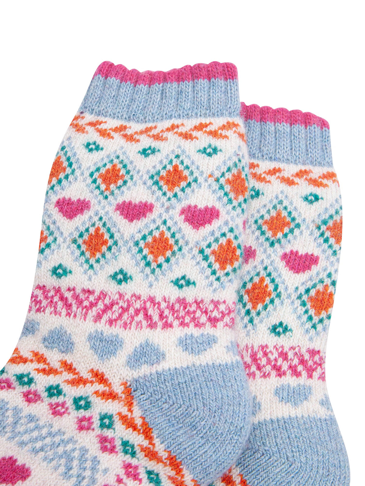 Scandi-Heart-Patterned-Wool-Socks-in-Red/Cream-Close-Up