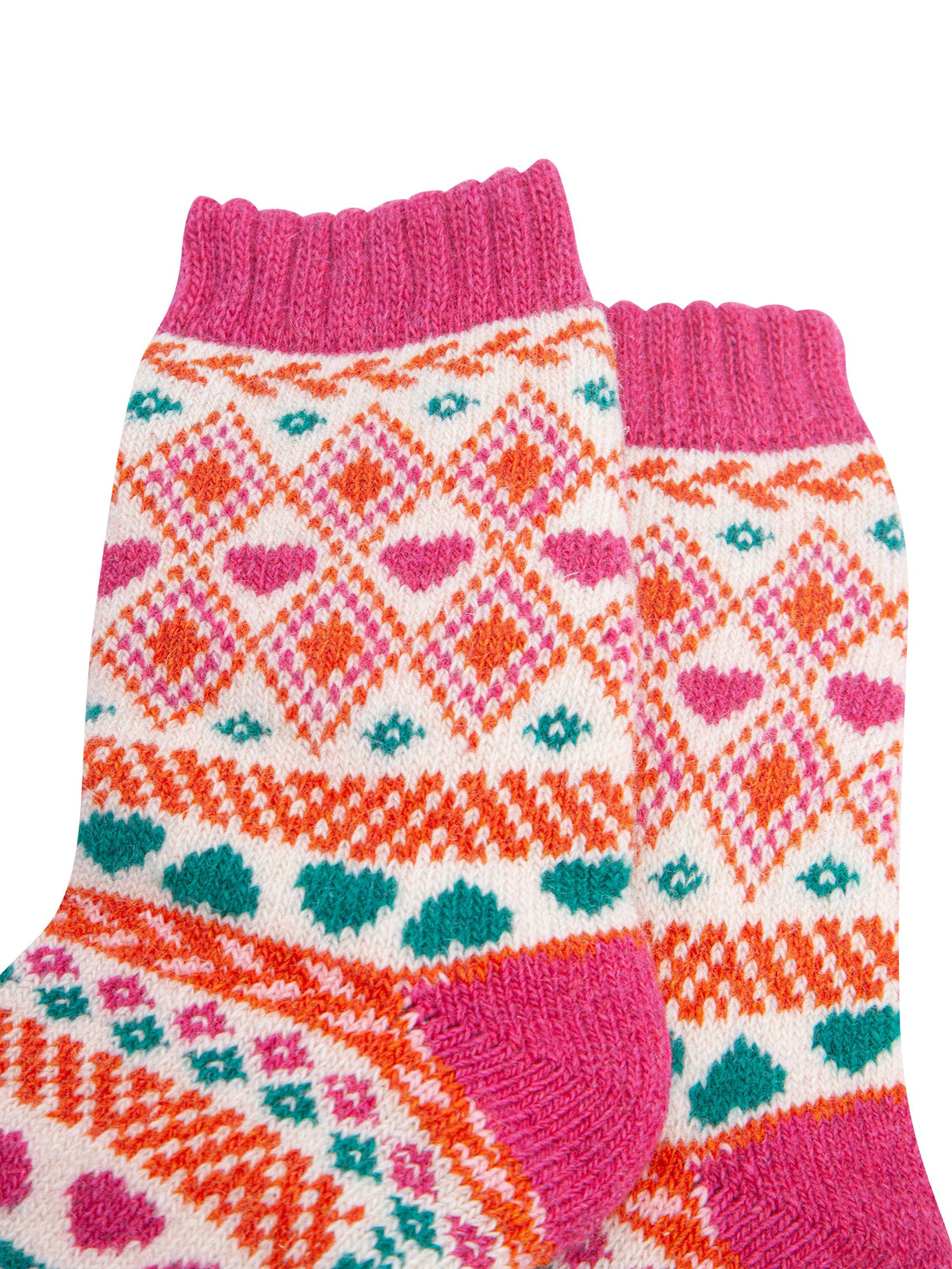 Heart-Fair-Isle-Patterned-Wool-Socks-in-Raspberry-Close-Up