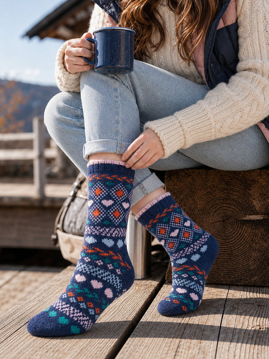 Heart-Fair-Isle-Patterned-Wool-Socks-in-Navy-Blue/Multi
