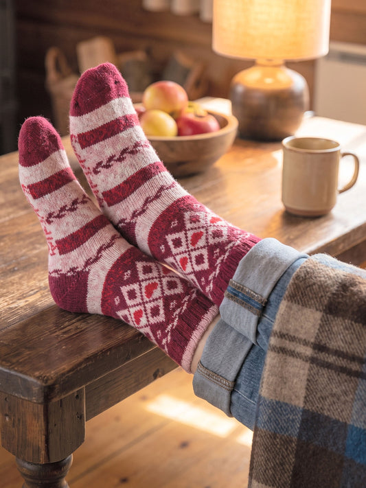 Heart-Fair-Isle-Patterned-Wool-Socks-in-Red/Burgundy