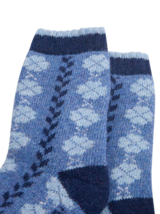 Flower-Patterned-Wool-Socks-in-Denim-Blue-Close-Up