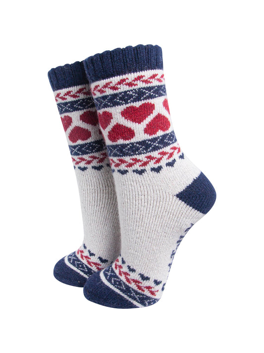 Heart-Patterned-Wool-Socks-in-Navy-Blue/Red-On-Mannequin