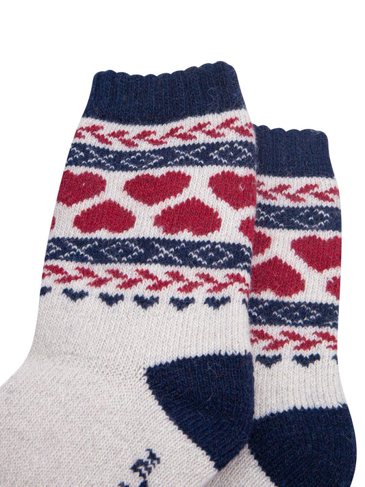 Heart-Patterned-Wool-Socks-in-Navy-Bue/Red-Close-Up
