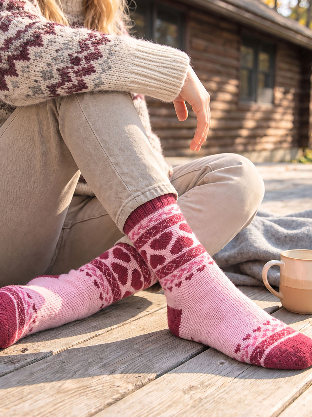 Heart-Patterned-Wool-Socks-in-Soft-Pink/Red