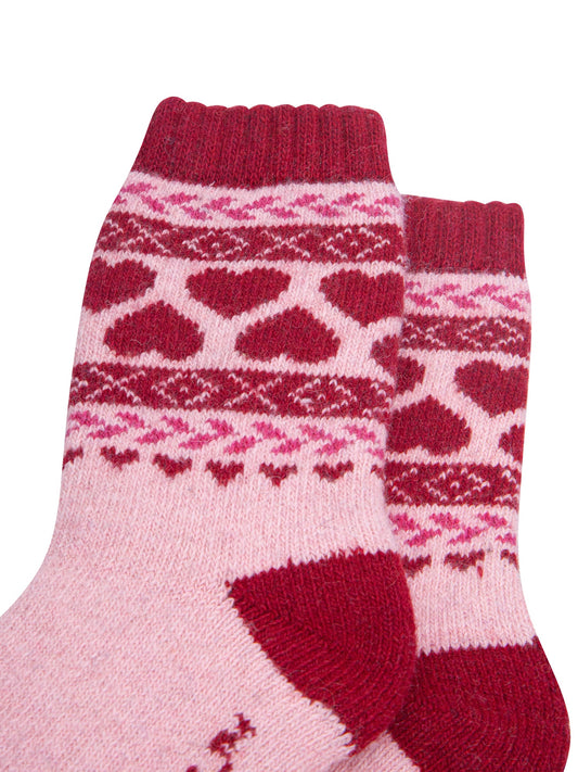 Heart-Patterned-Wool-Socks-in-Soft-Pink/Red-Close-Up