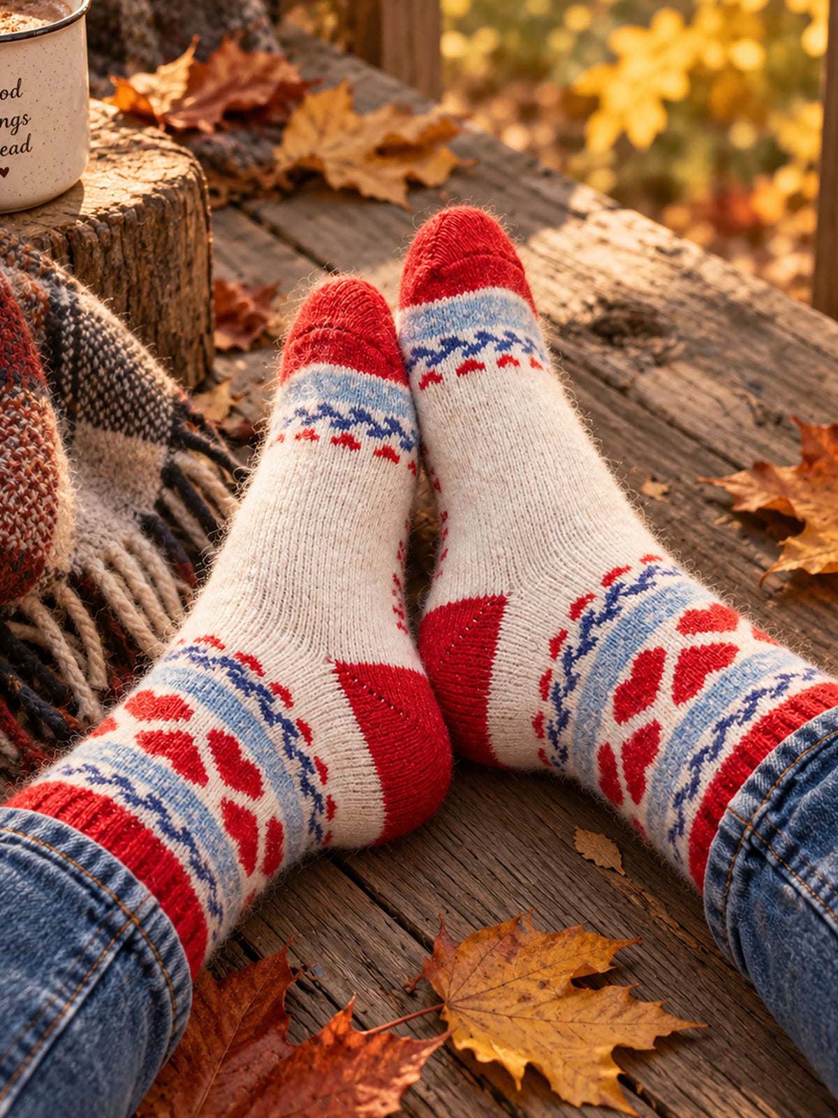Heart-Patterned-Wool-Socks-in-Red/Sky-Blue