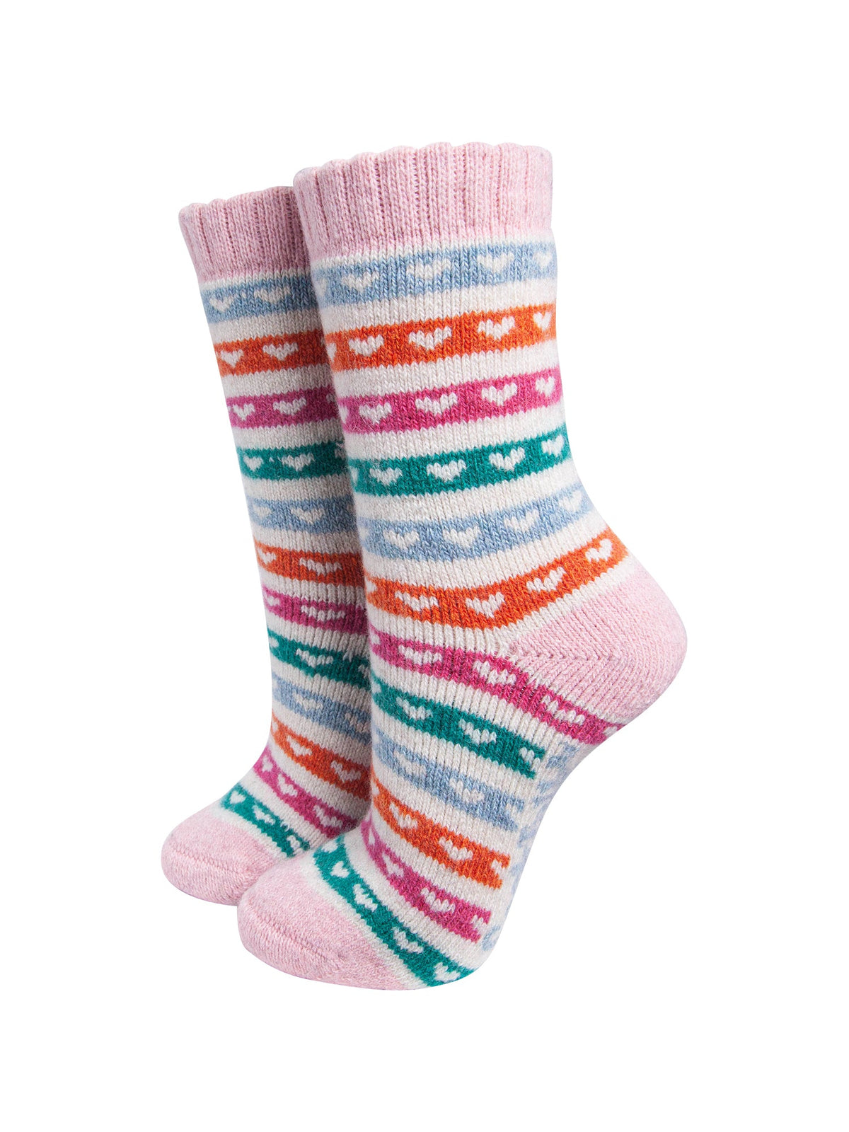 Heart-Stripe-Patterned-Wool-Socks-in-Cream/Multi-On-Mannequin