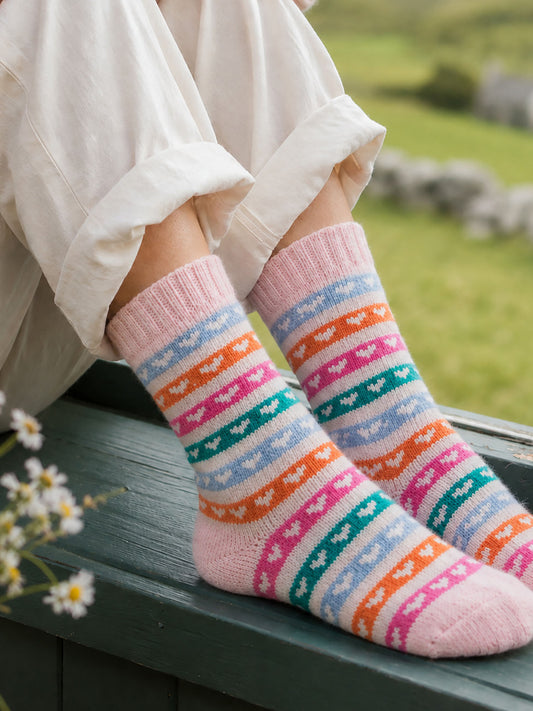 Heart-Stripe-Patterned-Wool-Socks-in-Cream/Multi