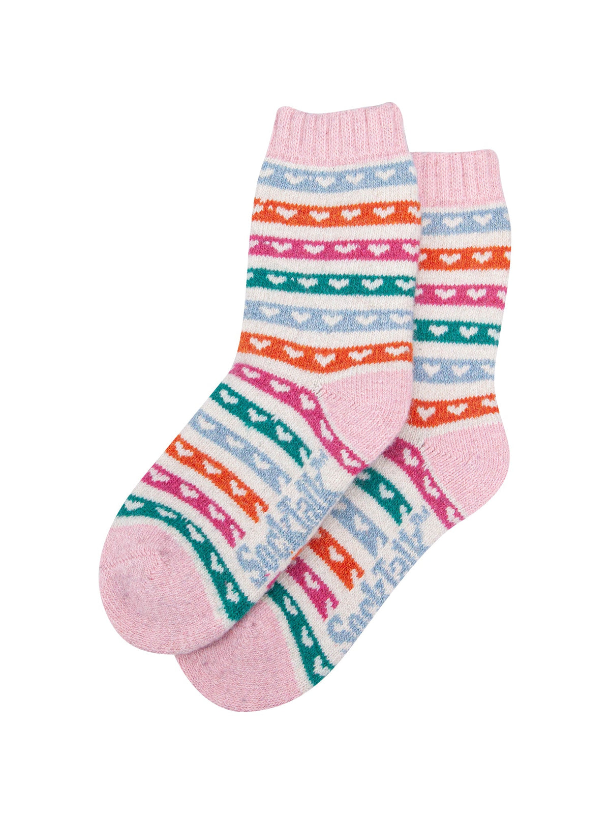 Heart-Stripe-Patterned-Wool-Socks-in-Cream/Multi-Laid-Flat