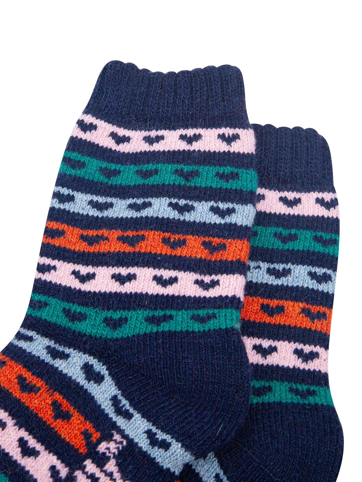 Heart-Stripe-Patterned-Wool-Socks-in-Navy-Blue/Multi-Close-Up