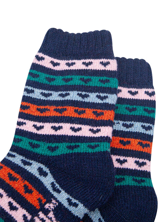 Heart-Stripe-Patterned-Wool-Socks-in-Navy-Blue/Multi-Close-Up